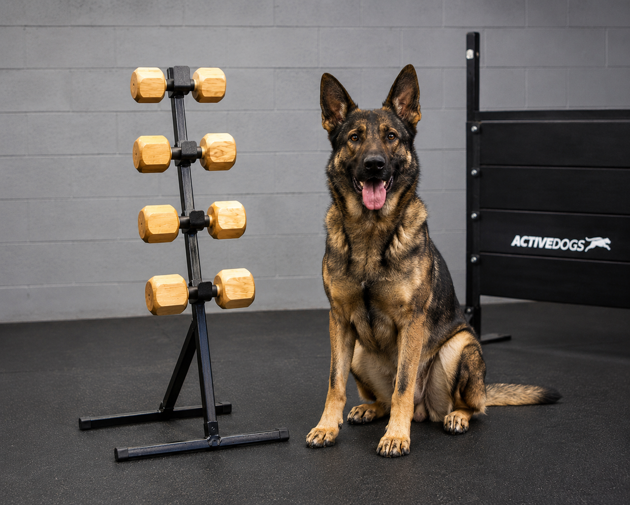 Folding aluminum rack for dog training dumbbells