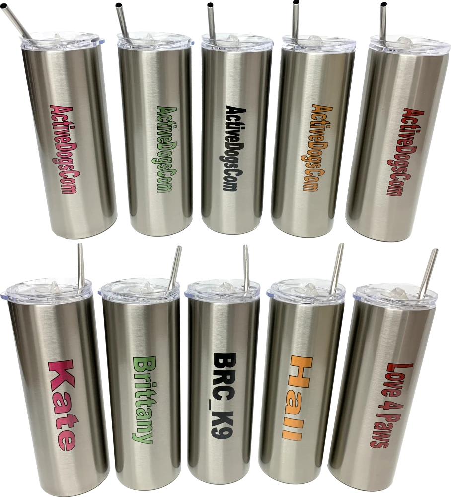 ActiveDogs tumbler with custom name and metal straw