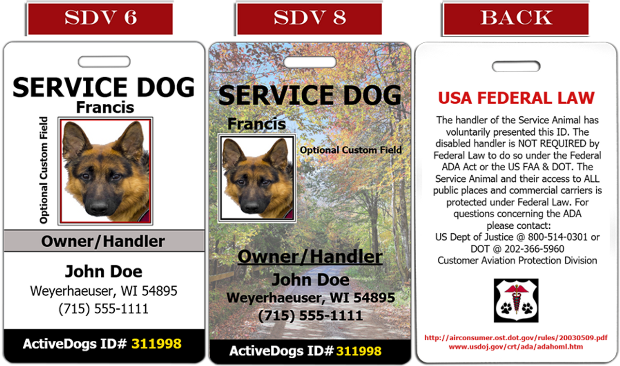Vertical ID Badge Cards for Service Dogs