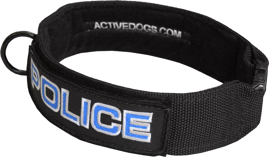Black working dog collar with interchangeable embroidered patches