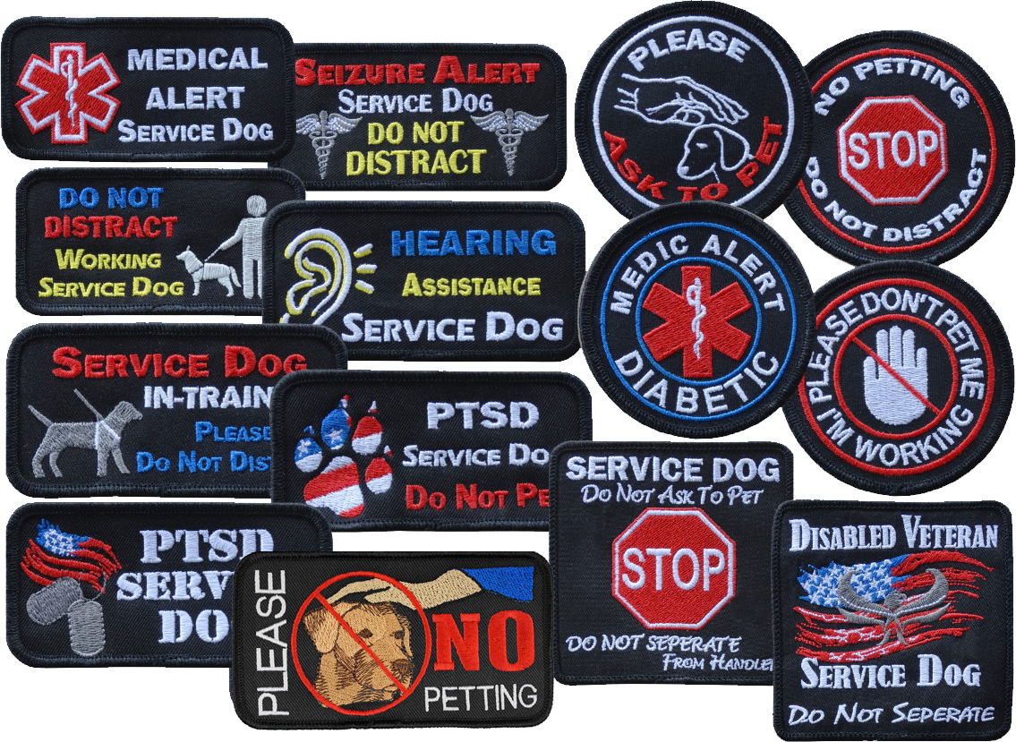 Embroidered specialty service dog patch with high visibility lettering
