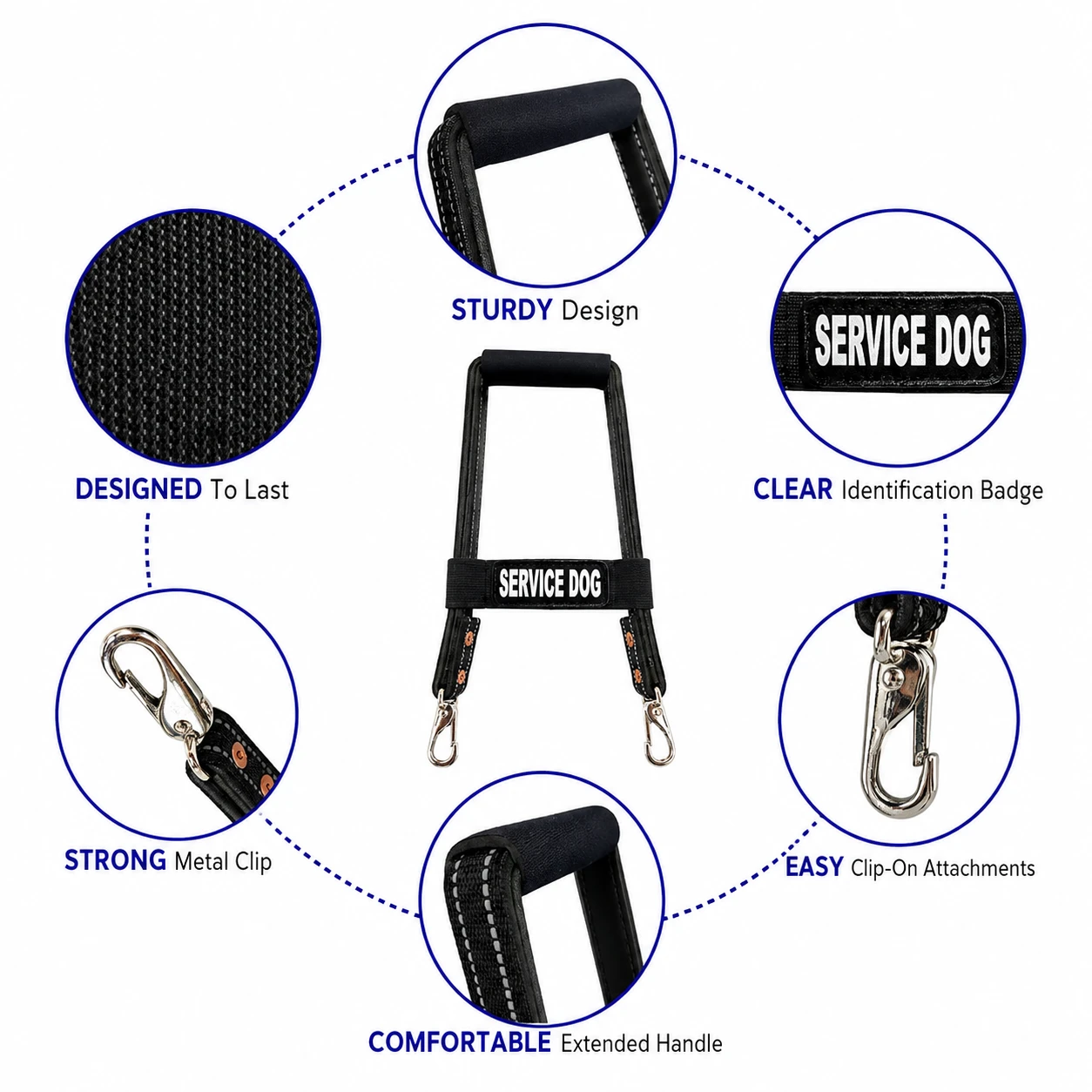 Reflective mobility Service Dog bridge handle