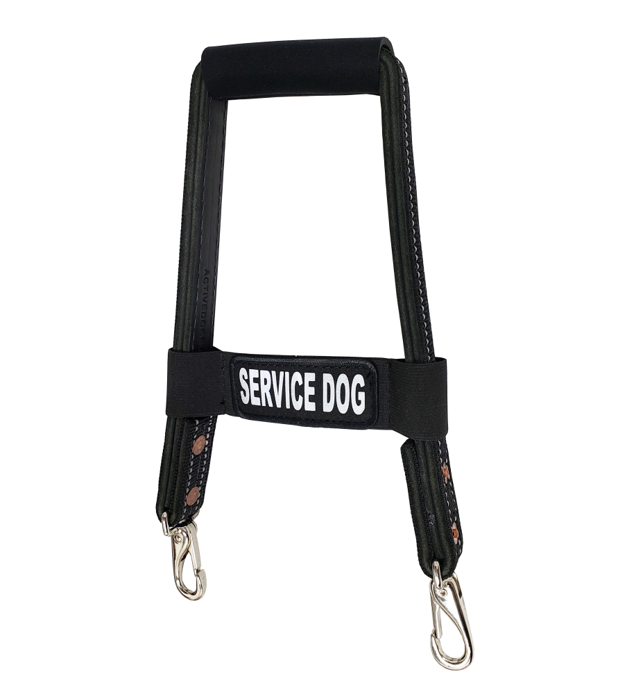Reflective leather service dog bridge handle with removable Service Dog ID band