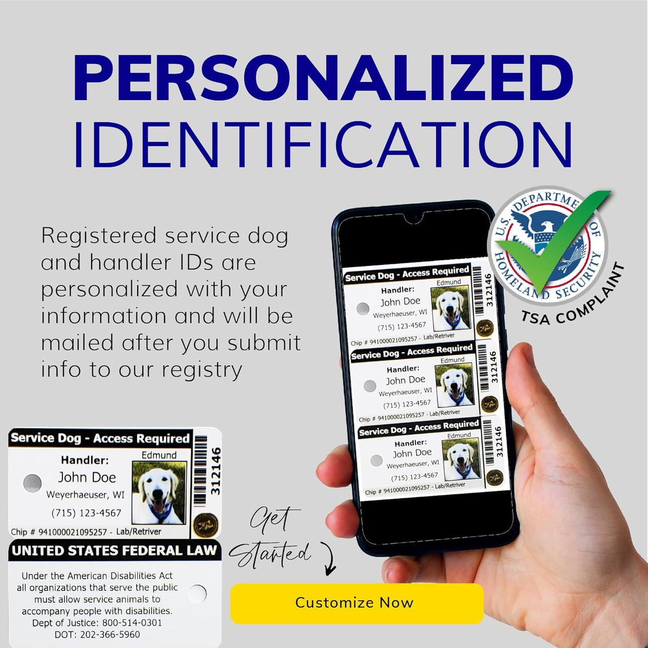 Service dog ID tags with photo