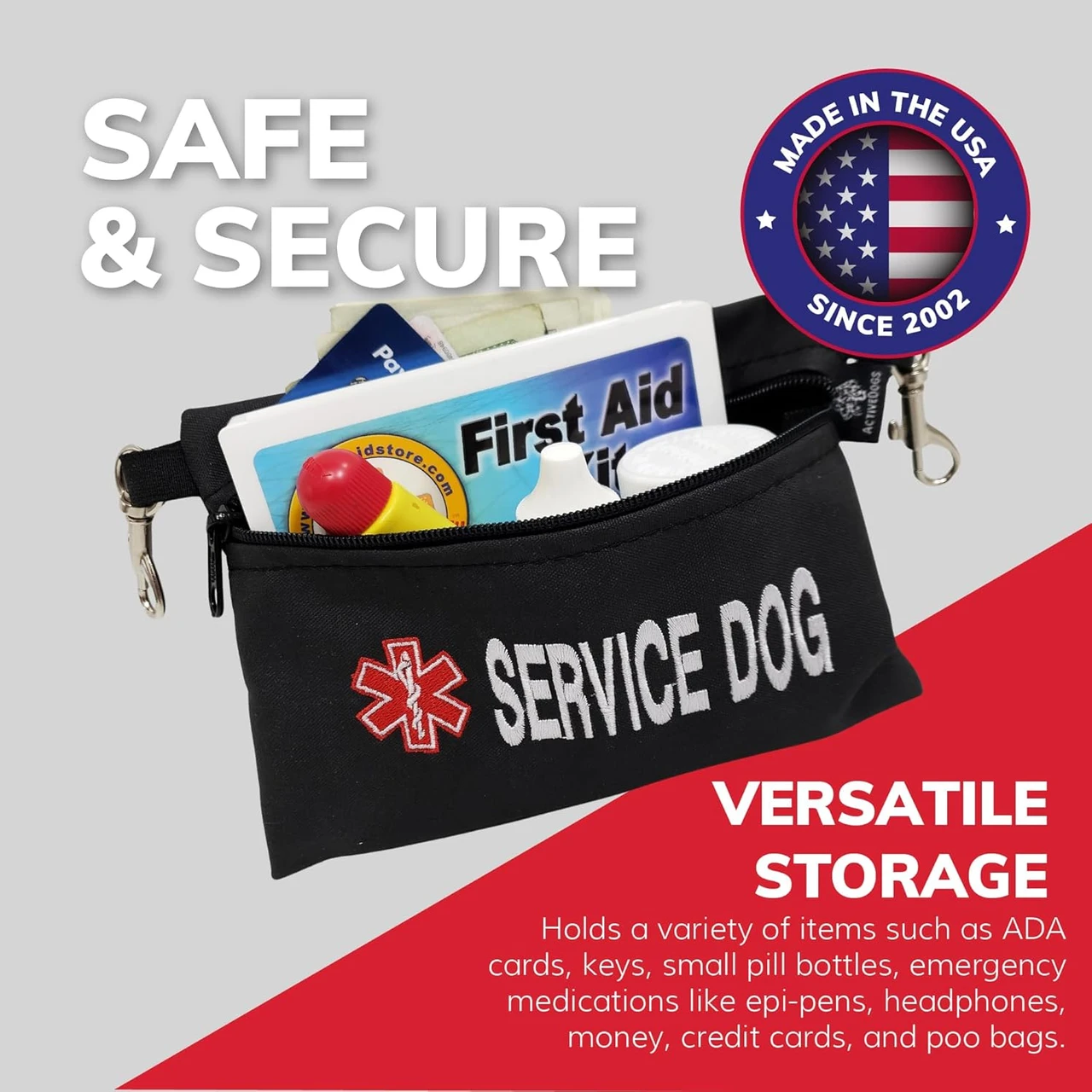 Embroidered Service Dog Utility Pouch with Zipper Closure