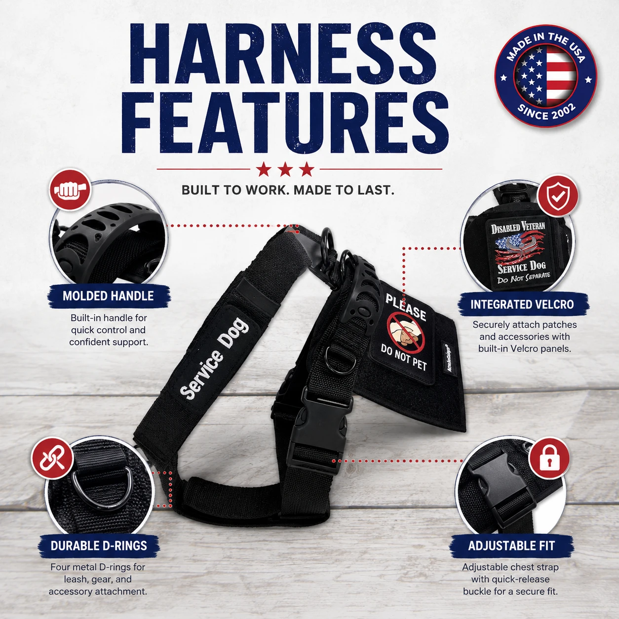 Service Dog no-pull harness with front D-ring