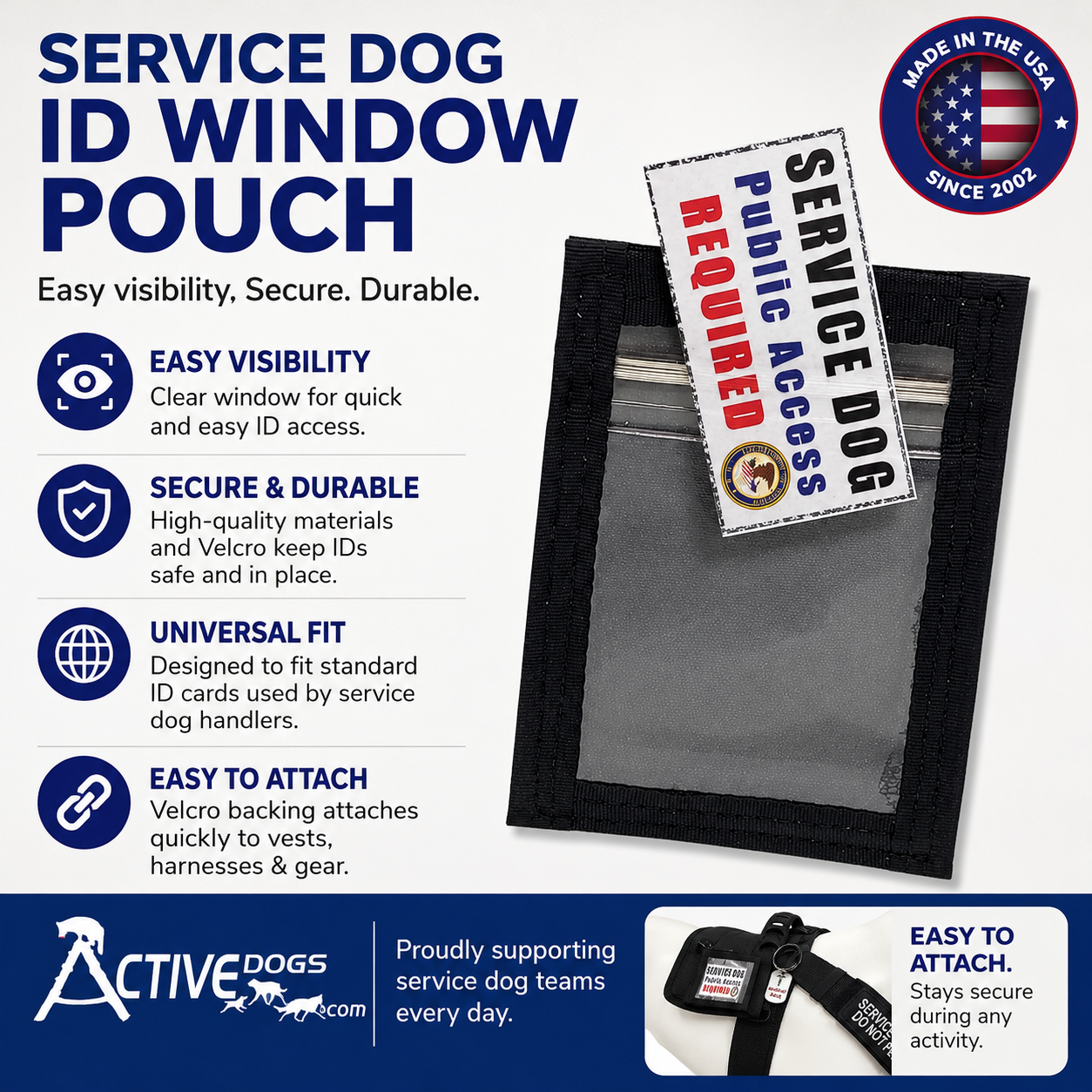 Service Dog ID Card Pocket with Zip Closure