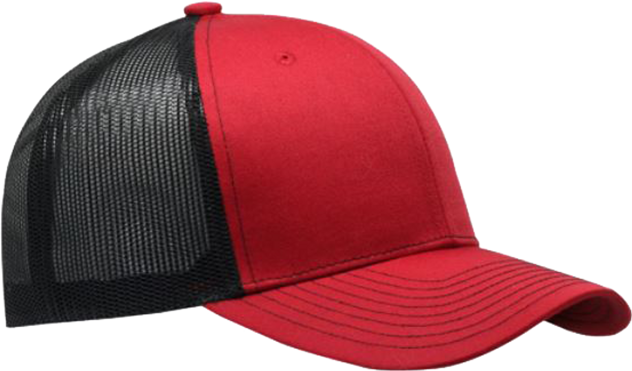 Custom Logo/Text 6 Panel Trucker Hat - Red/Black