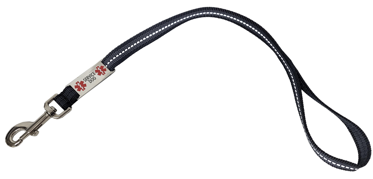 Gripping Service Dog Reflective Leash w/ Chrome ID Tag
