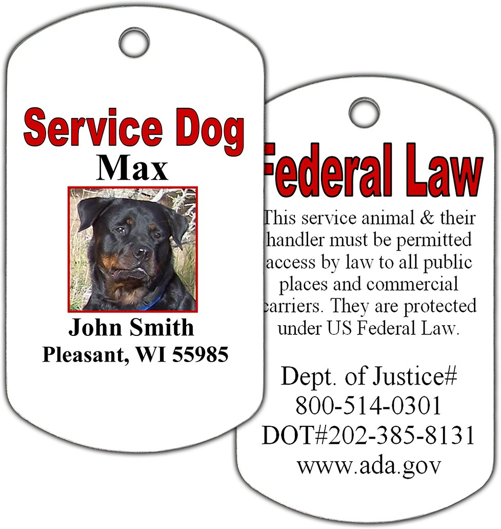 Custom Service Dog Metal Collar Tag with ADA Information