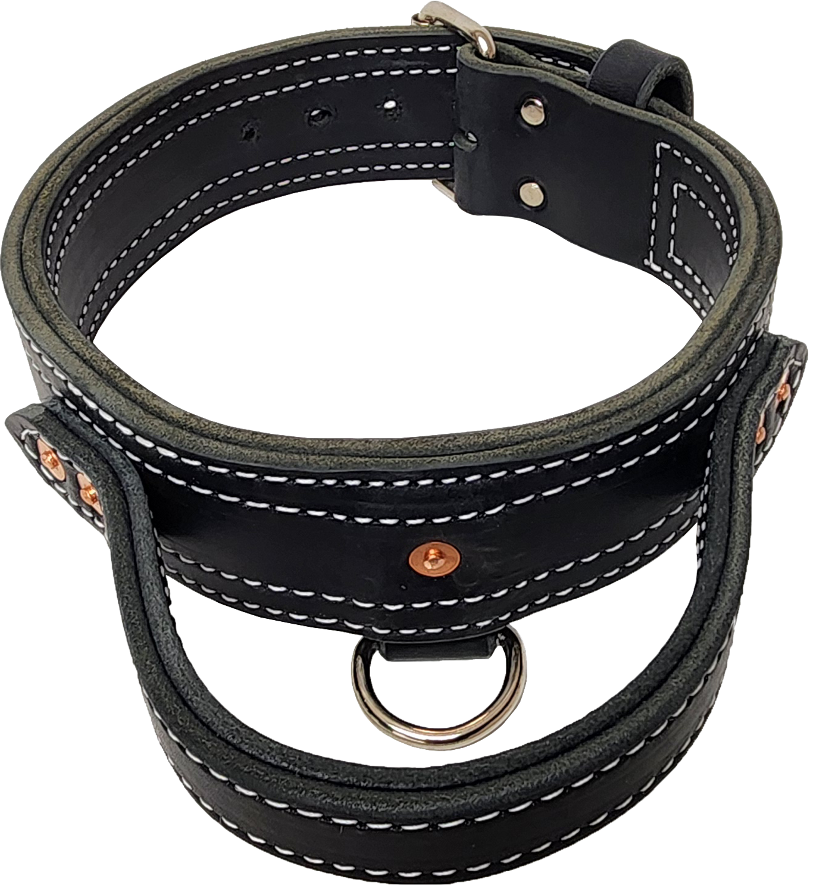 Black Leather Working Dog Collar w/ Handle, 2
