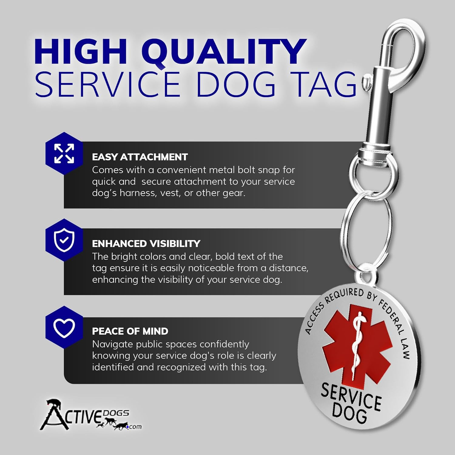 Service Dog Tag Medical Alert ADA Access Required Chrome Tag