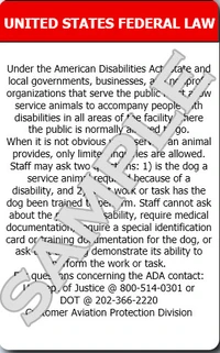 Laminated Service Dog photo ID card with online registry