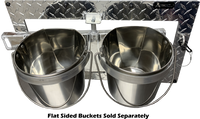 Top view of Swinging Double Diner kennel feeding station showing dual bucket holders and swing-out design