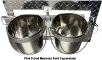 Top view of Swinging Double Diner kennel feeding station showing dual bucket holders and swing-out design