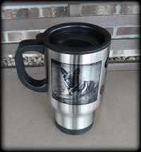 Stainless steel photo mug with personalized message