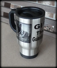 Custom 14 oz travel mug with uploaded photo