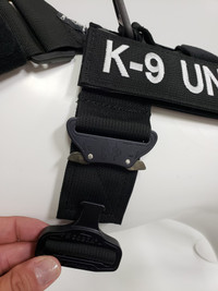CaliberDog K9 tactical harness, velcro patches, y harness, military harness