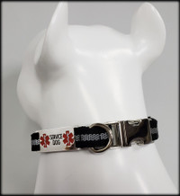 Reflective Service Dog Collar W/Chrome Service Dog ID Tag