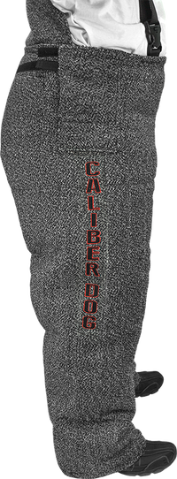 CaliberDog bite suit with embroidered dog graphic
