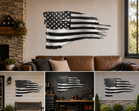 Tattered American flag metal wall decor