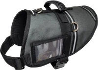 Working dog harness vest with welded metal D-ring