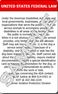 Service dog access ID card