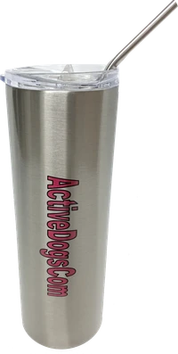 Personalized ActiveDogs stainless steel tumbler with metal straw