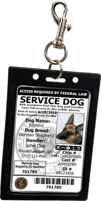 Registered Service Dog ID Card + Clip-On ID Carrier + Free Digital Copy