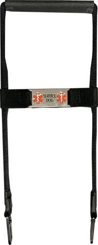 Rigid clip-on service dog bridge handle with chrome Service Dog ID band