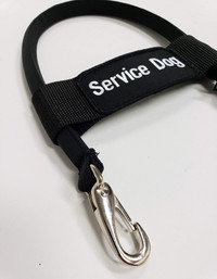 Black nylon service dog bridge handle with easy clip-on snap attachments