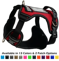 Adjustable no-pull service dog harness with padded chest support, reflective trim, secure buckles, and D-rings.