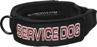 Black fleece-lined Service Dog collar with embroidered patch