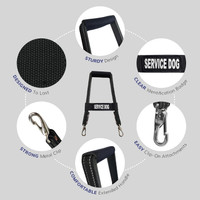 Black leather service dog bridge handle with reflective safety webbing