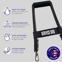 Service dog bridge handle with neoprene grip and brass spring snaps