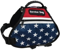 Red white and blue Service Dog vest with identification patches