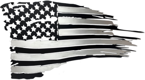 Black aluminum tattered American flag sign
