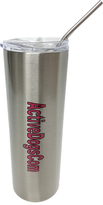 Personalized ActiveDogs stainless steel tumbler with metal straw
