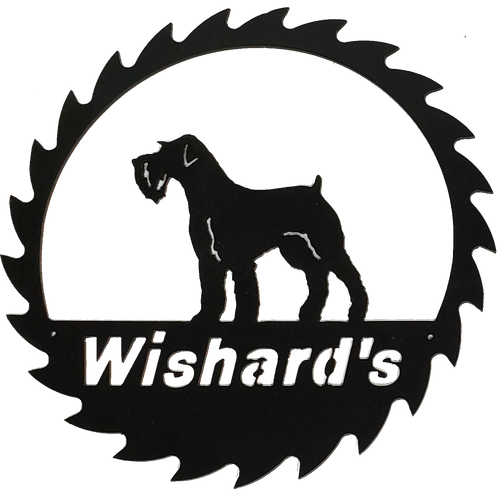 Personalized dog breed metal saw blade sign