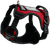 Red and black ActiveDogs no-pull service dog harness with adjustable straps, padded panels, D-rings, and ID holder.