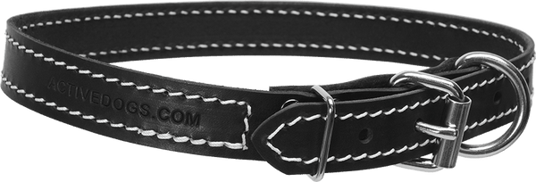 Leather Dog Collar with White Thread Stitching