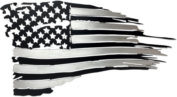 Black aluminum tattered American flag sign