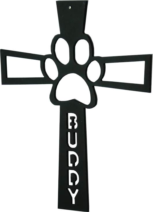 Personalized K9 memorial metal cross with dog name