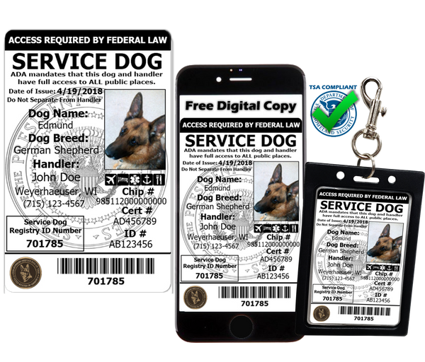 Registered service dog ID card with clip-on ID carrier