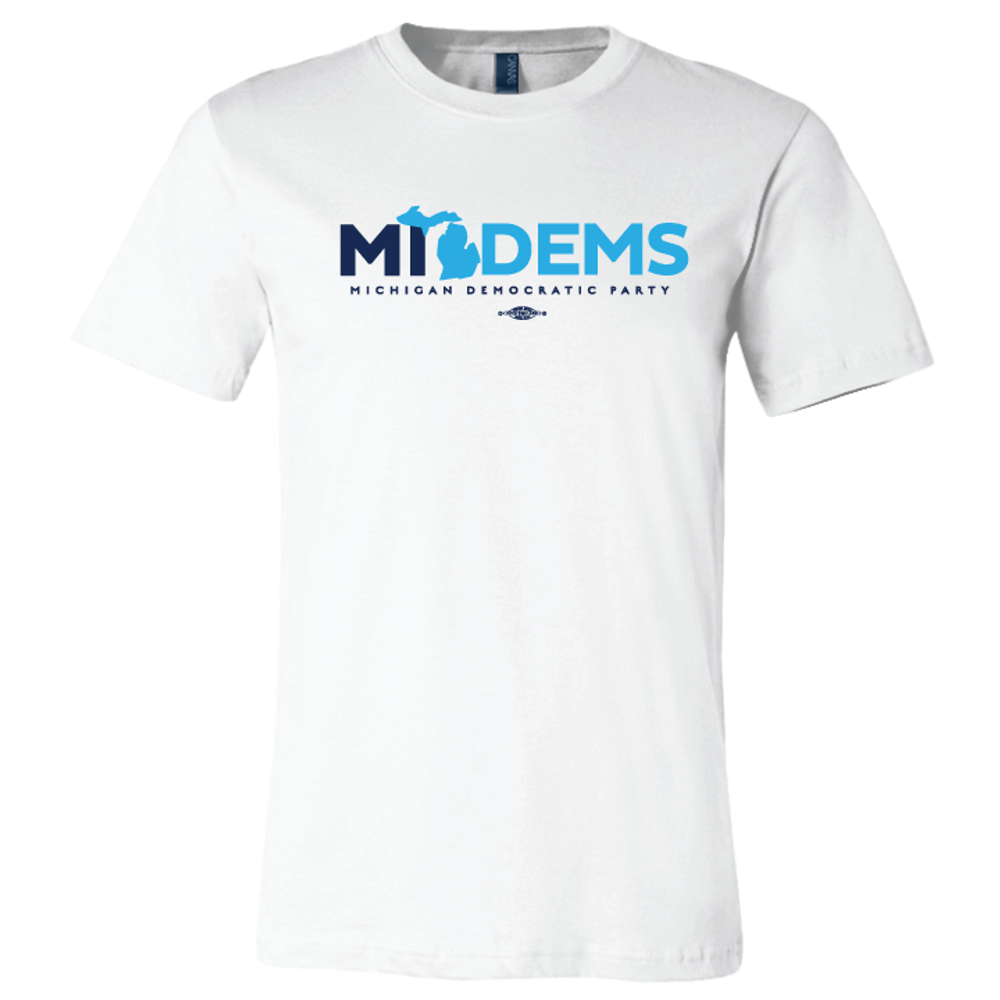 "MI Dems" logo graphic on  (White Tee)
