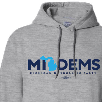 "MI Dems" Logo Graphic (Dark Ash Adult Hooded Pullover Fleece)