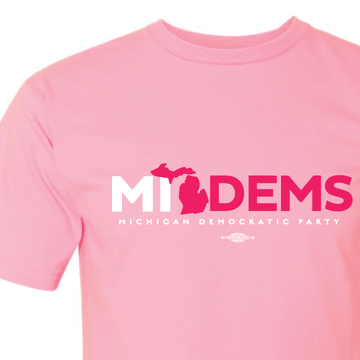 "MI Dems" logo graphic on (Pink Tee)