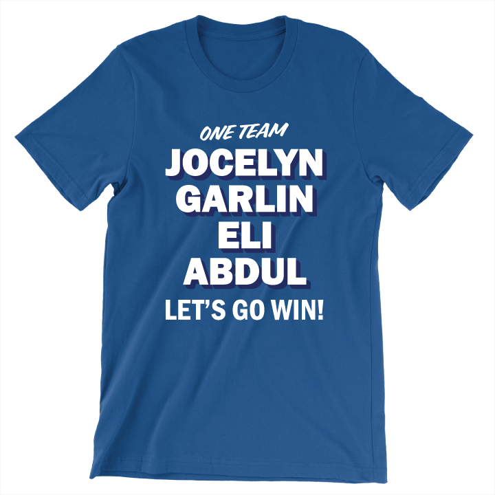 One Team: Jocelyn Garlin Eli Abdul (Unisex Royal Blue Tee)