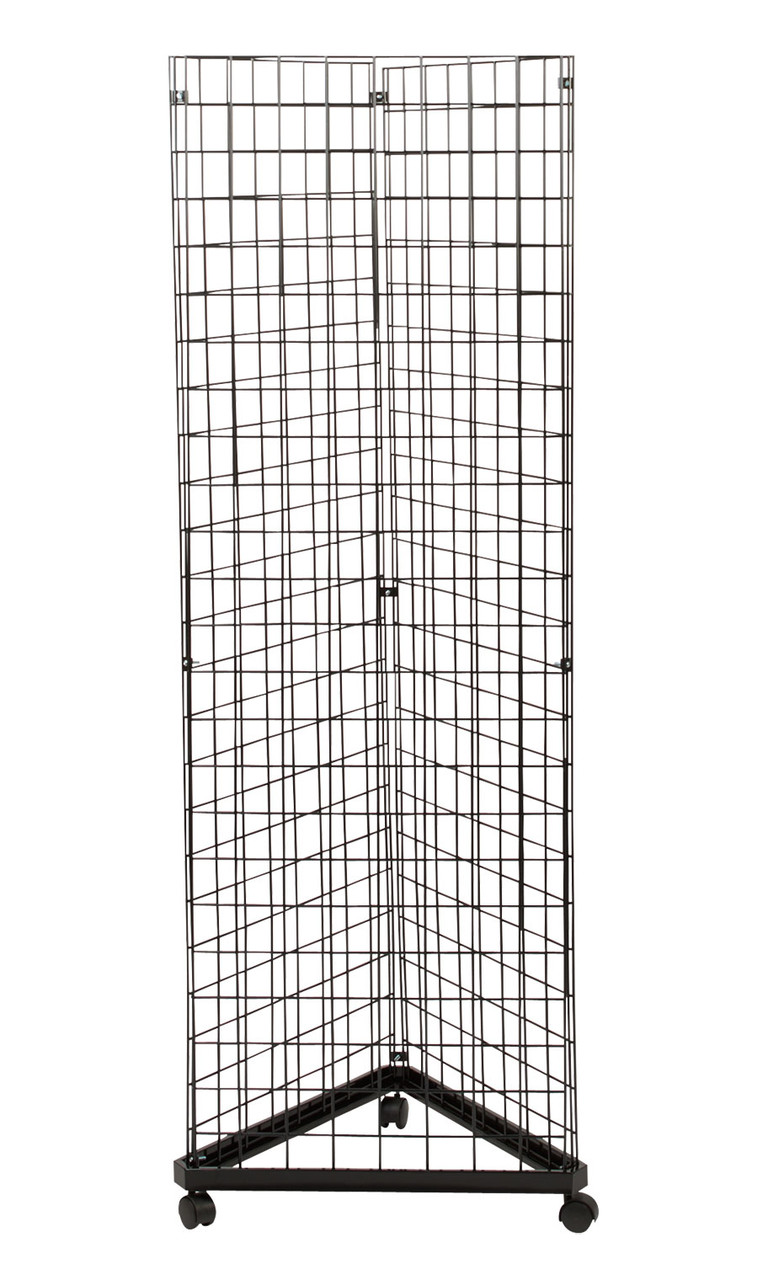 Black Triangle Wire Grid & Grid Wall Tower with Base & Casters