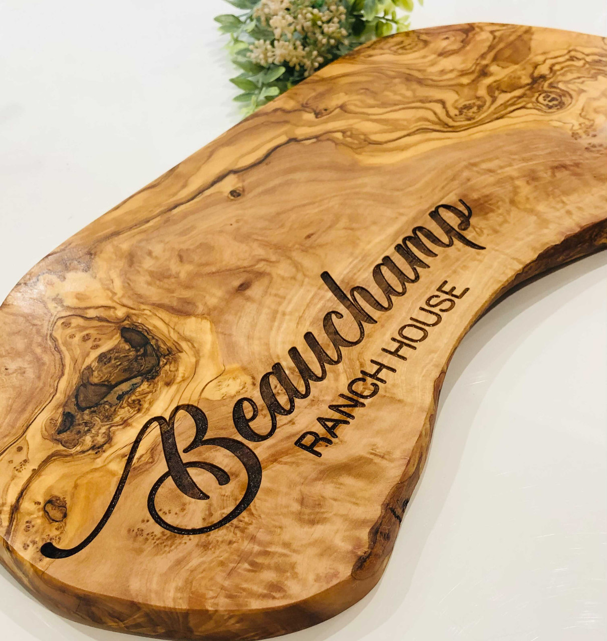 Personalized Live Edge Charcuterie Board - Olive Wood